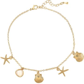 Gold Beach Charms White Stone Anklet
