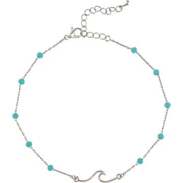 Silver Blue Beads Wave Chain Anklet
