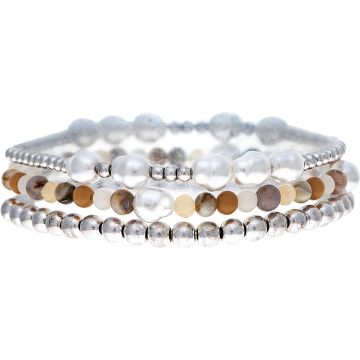 Silver Amazonite Bead Bracelet Set