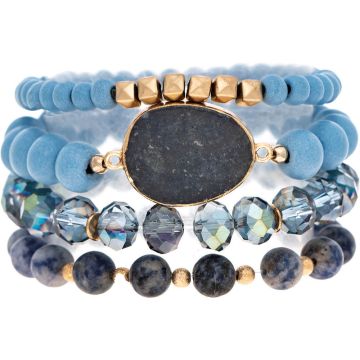 Gold Blue Stone & Glass Bead Bracelet