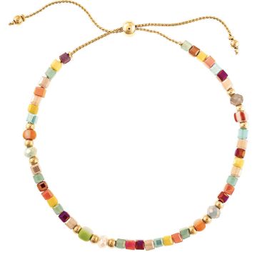 Gold Multicolor Square Glass Bead Slide Bracelet Set