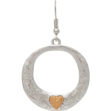 Silver Engraved Circle Heart Earring