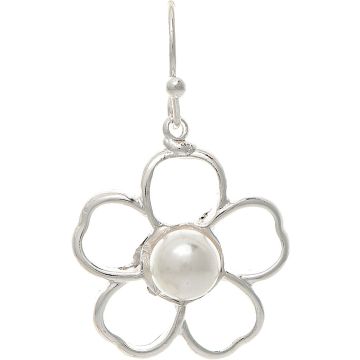 Silver Faux Pearl Center Flower Earring