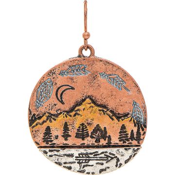 Copper Moonrise Over Mountains Earring