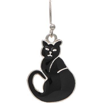 Silver Black Sitting Kitty Earring