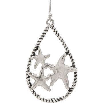 Silver Rope Edge Teardrop Starfish Earring