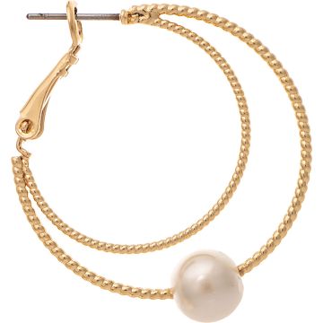Gold Texture Wire Faux Pearl Hoop Earring