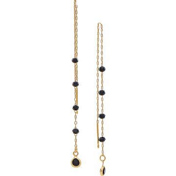 Gold Black Bead Chain Threader Earring