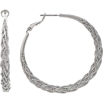 Silver Basketweave Wire Hoop Earring