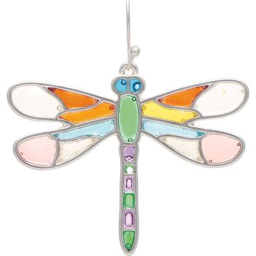 Silver Multicolor Stained Glass Dragonfly Earring