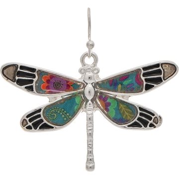 Silver Multicolor Enamel Dragonfly Earring