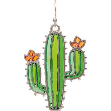Silver Translucent Green Cactus Earring