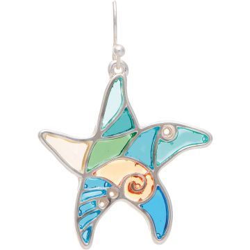 Silver Multicolor Stained Glass Starfish Earring