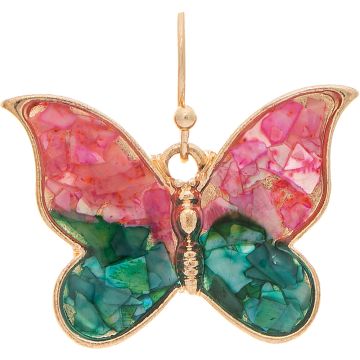 Gold Glow Inlay Blue Pink Butterfly Earring