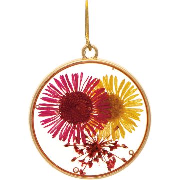 Gold Yellow Pink Pressed Daisies Earring