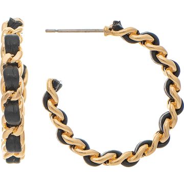 Gold Black Designer Chain Hoop Earring