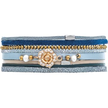 Silver Blue Sparkle Rose Charm Magnetic Bracelet