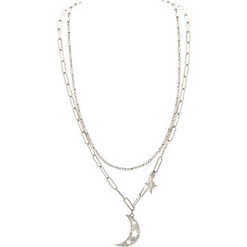 Silver Chain Moon Glow Layer Necklace Set