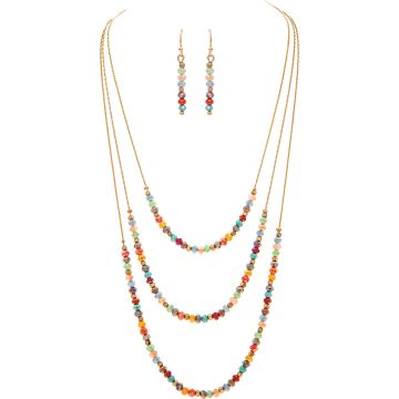 Gold Three Layer Multicolor  Bead Necklace Set