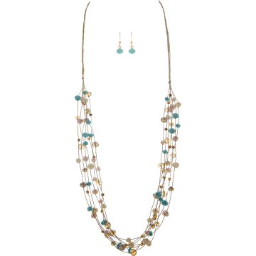 Light Multicolored Beads on Thread Necklace Set