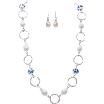 Silver Faux Pearl Blue China Necklace