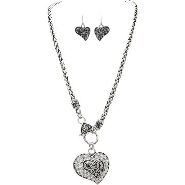 Silver Designer Heart Toggle Necklace