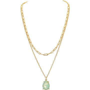 Gold Blue Druzy Double Chain Necklace Only