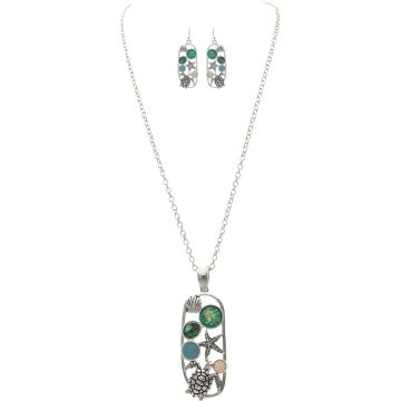 Silver Opal Turtle Beach Mosaic Necklace Set