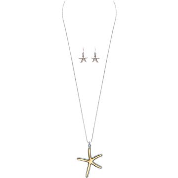 Two Tone Large Starfish Pendant Necklace Set