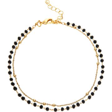 Gold Black Bead Chain Two Row Anklet
