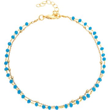 Gold Blue Bead Chain Two Row Anklet