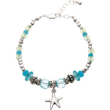 Silver Aqua Starfish Charm Lobster Bracelet