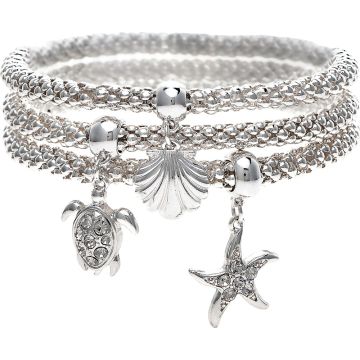 Silver Starfish Three Piece Bracelet Set