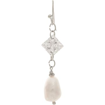Silver Freshwater Pearl Cubic Zirconia Crystal Drop Earring
