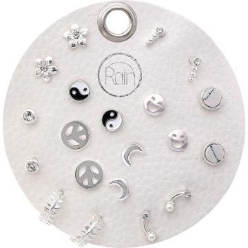 Silver 10 Pair Peace Moon Post Earring Set