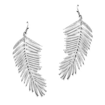 Matte Silver Metal Curved Feather Earring