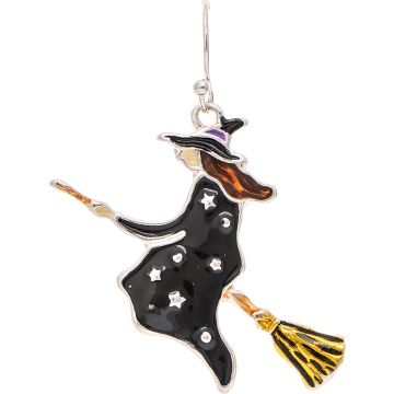 Silver Flying Witch on a Broomstick Earring