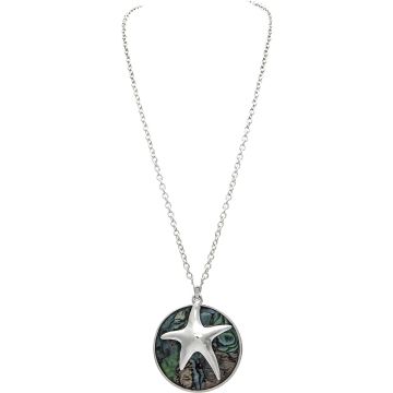 Silver Starfish Abalone Circle Necklace Only No Earrings