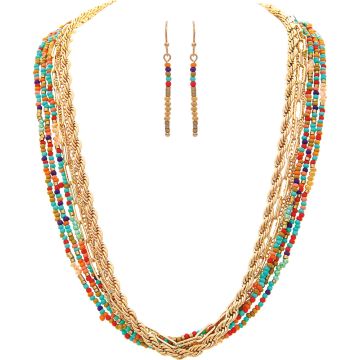 Gold Seed Bead Rope Chain Necklace Set