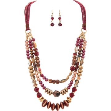 Gold Red Glass Ceramic Bead Necklace Set