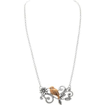 Two Tone Floral Song Bird Necklace Set