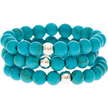 Turquoise Blue Silver Ball Stone Bead 3 Piece Rings Set