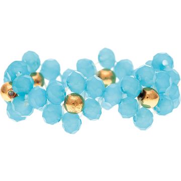 Gold Blue Glass Bead Flower Ring