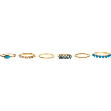 Gold Blue Gem Six Band Size 7 Ring Set
