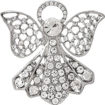 Silver Small Clear Pave Crystal Angel Pin